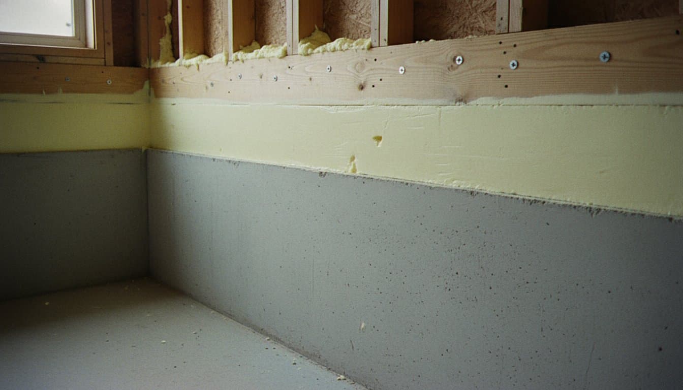 Basement rim joist sealed with trimmed closed-cell foam